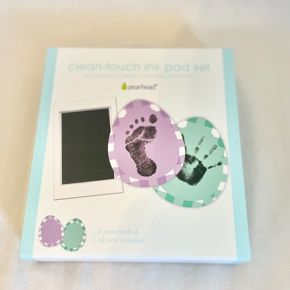 Pearhead Easter Clean-Touch Ink Pad Set Baby Handprint Footprint Kit Gingham Egg